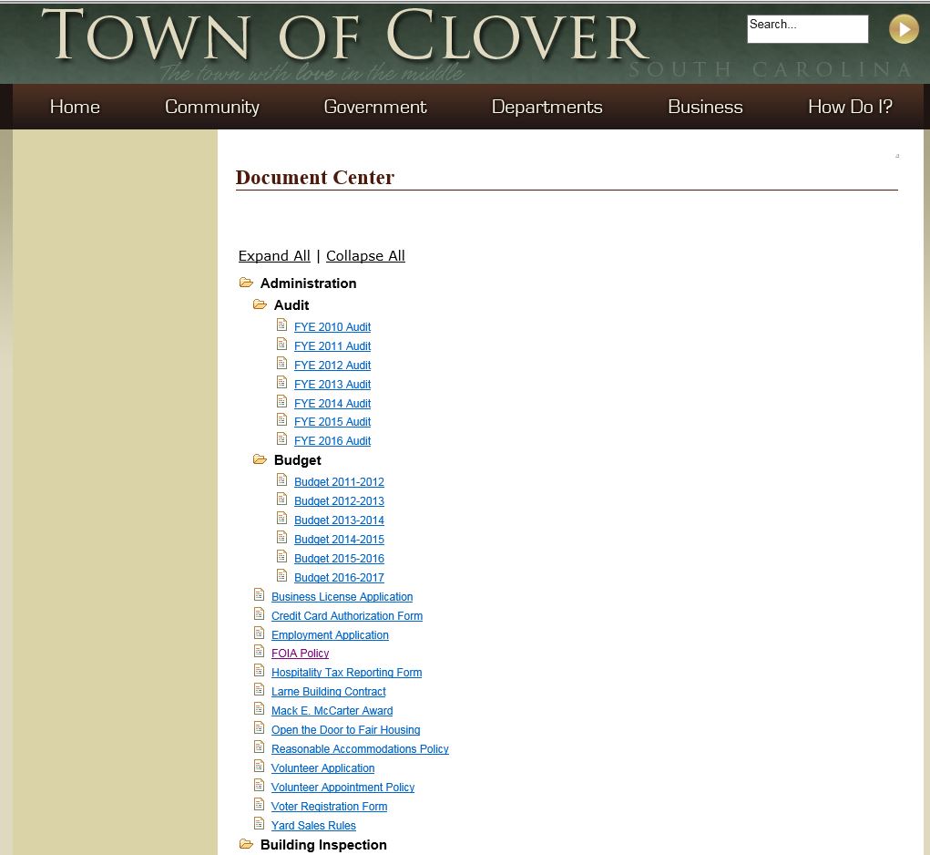 Screenshot of Clover website