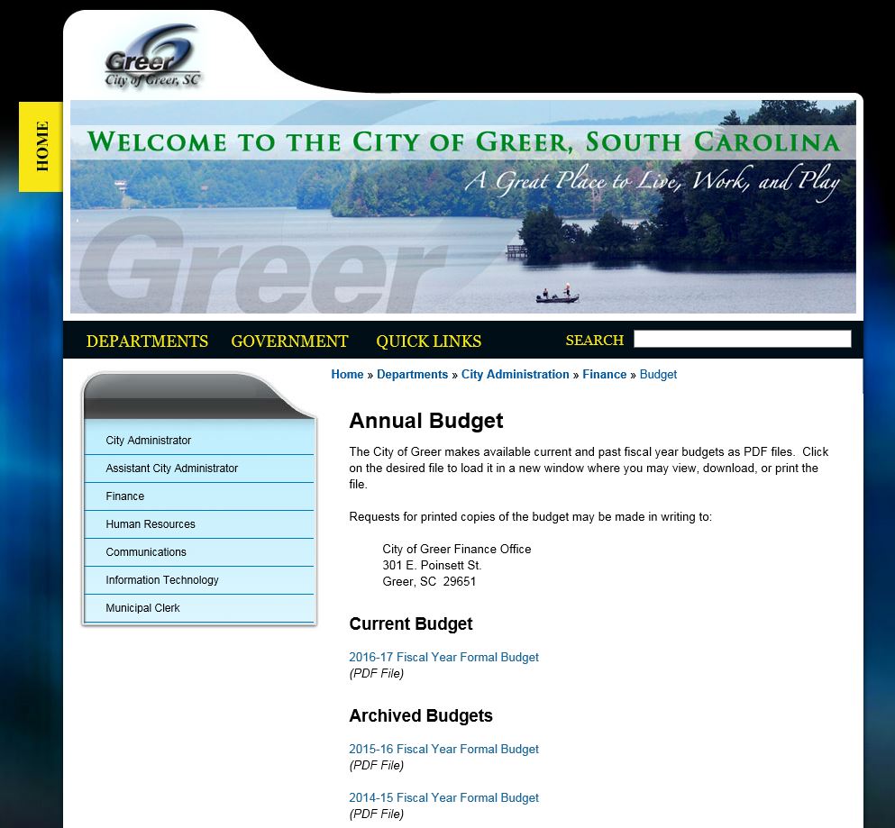 Screenshot of Greer website
