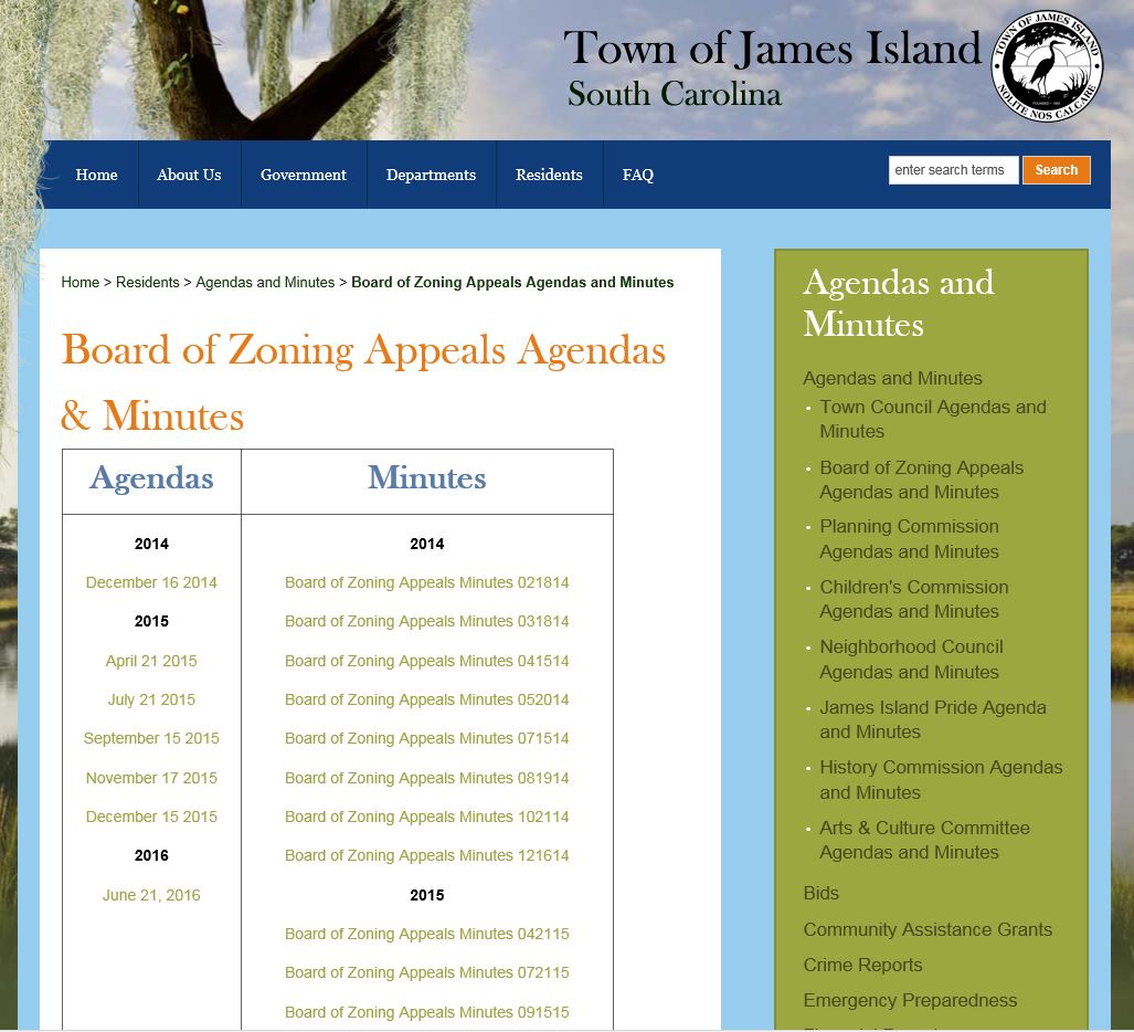 Screenshot of James Island website