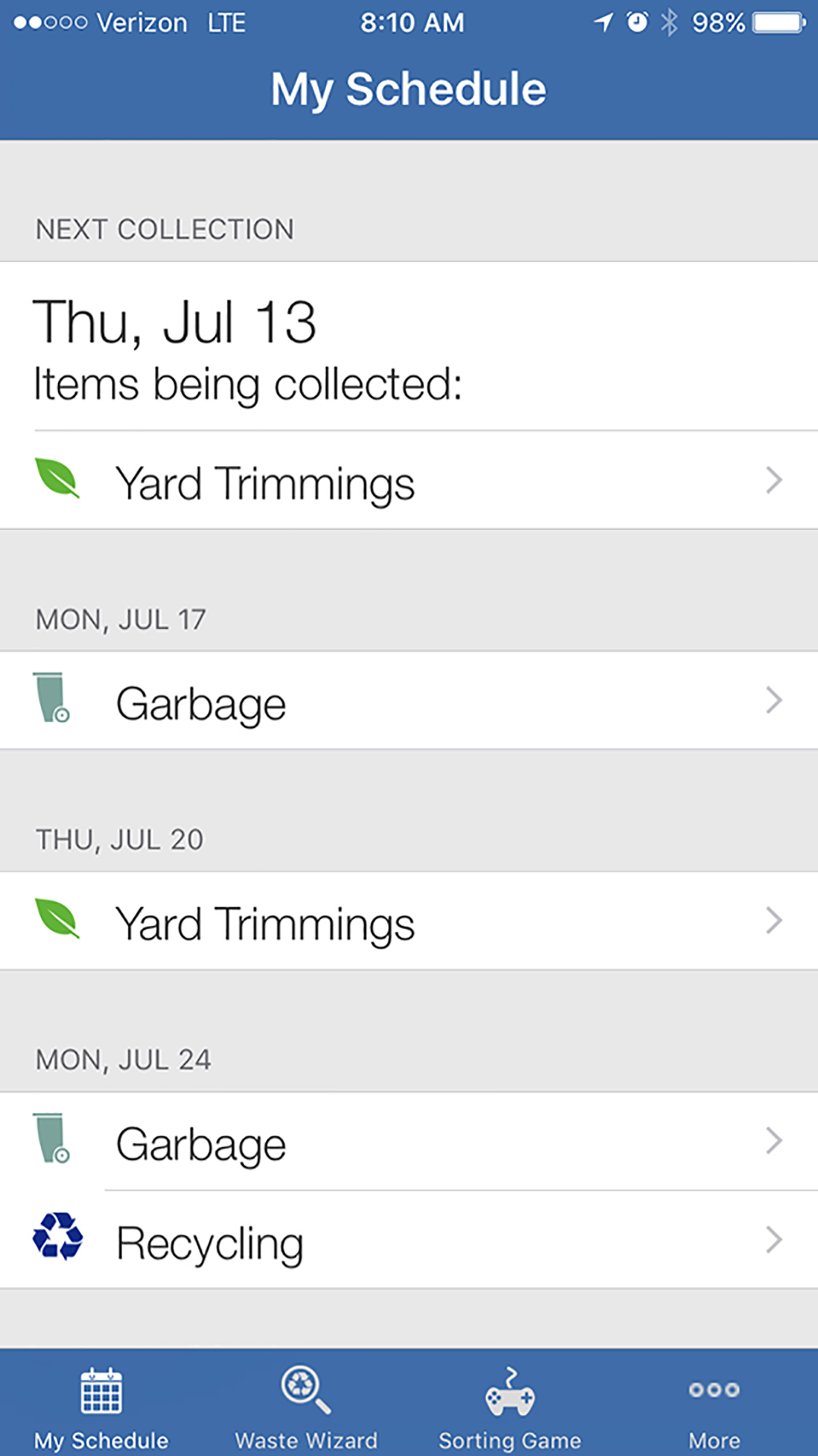 City of Columbia's Waste Wizard app