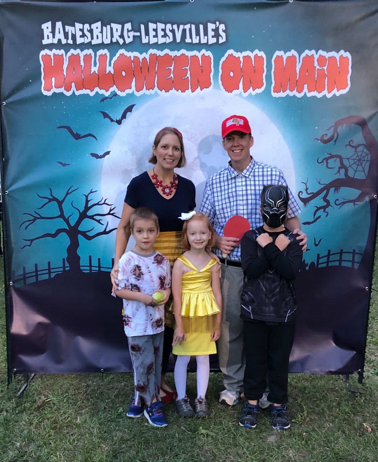 Batesburg-Leesville Assistant Town Manager Seth Duncan posing with family at the town's Halloween celebration