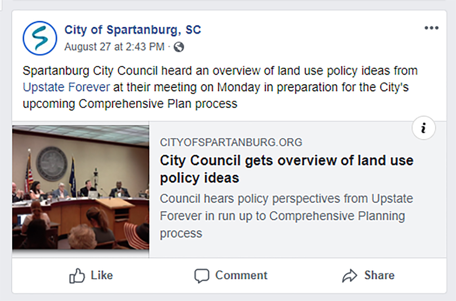 The City of Spartanburg’s social media includes videos and updates about city council meetings
