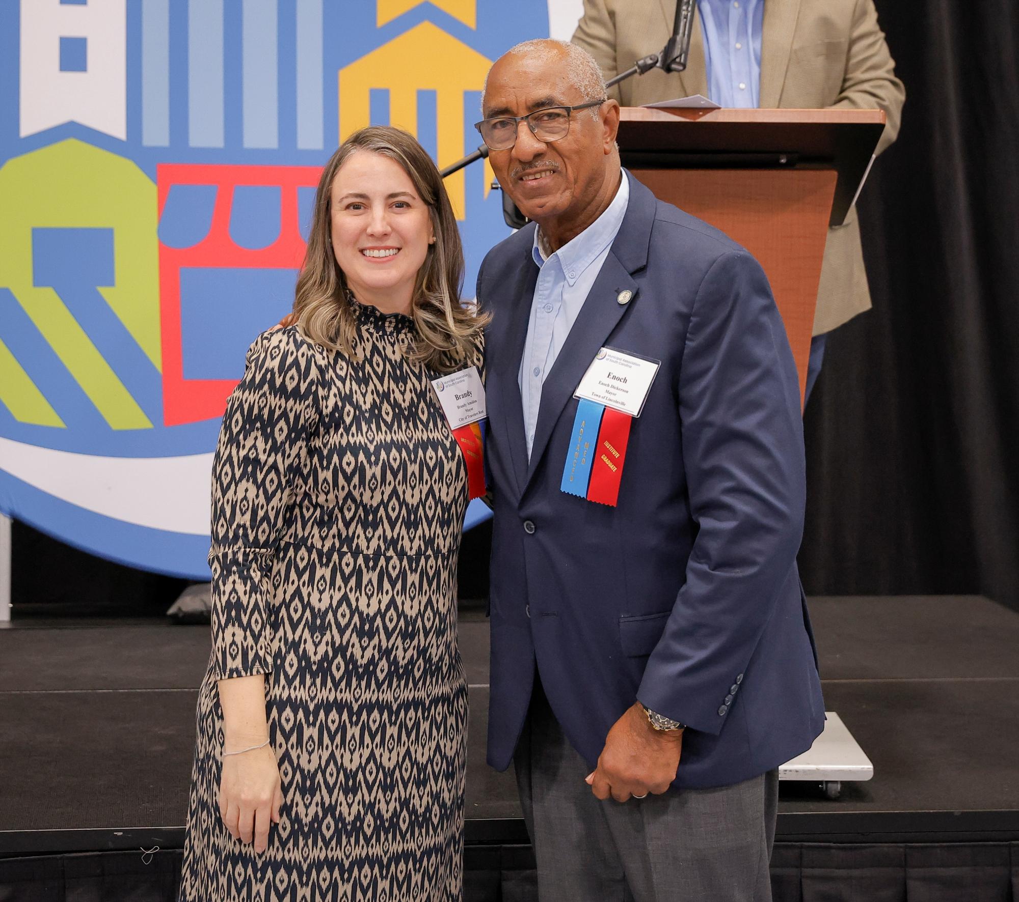 Mayor Enoch Dickerson and Mayor Brandy Amidon, Municipal Association President.