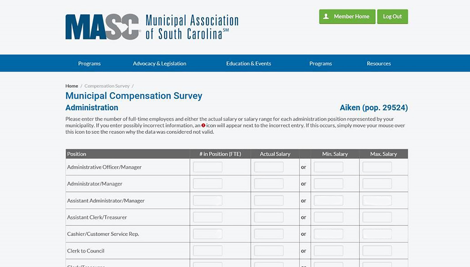 Example of Municipal Compensation Survey