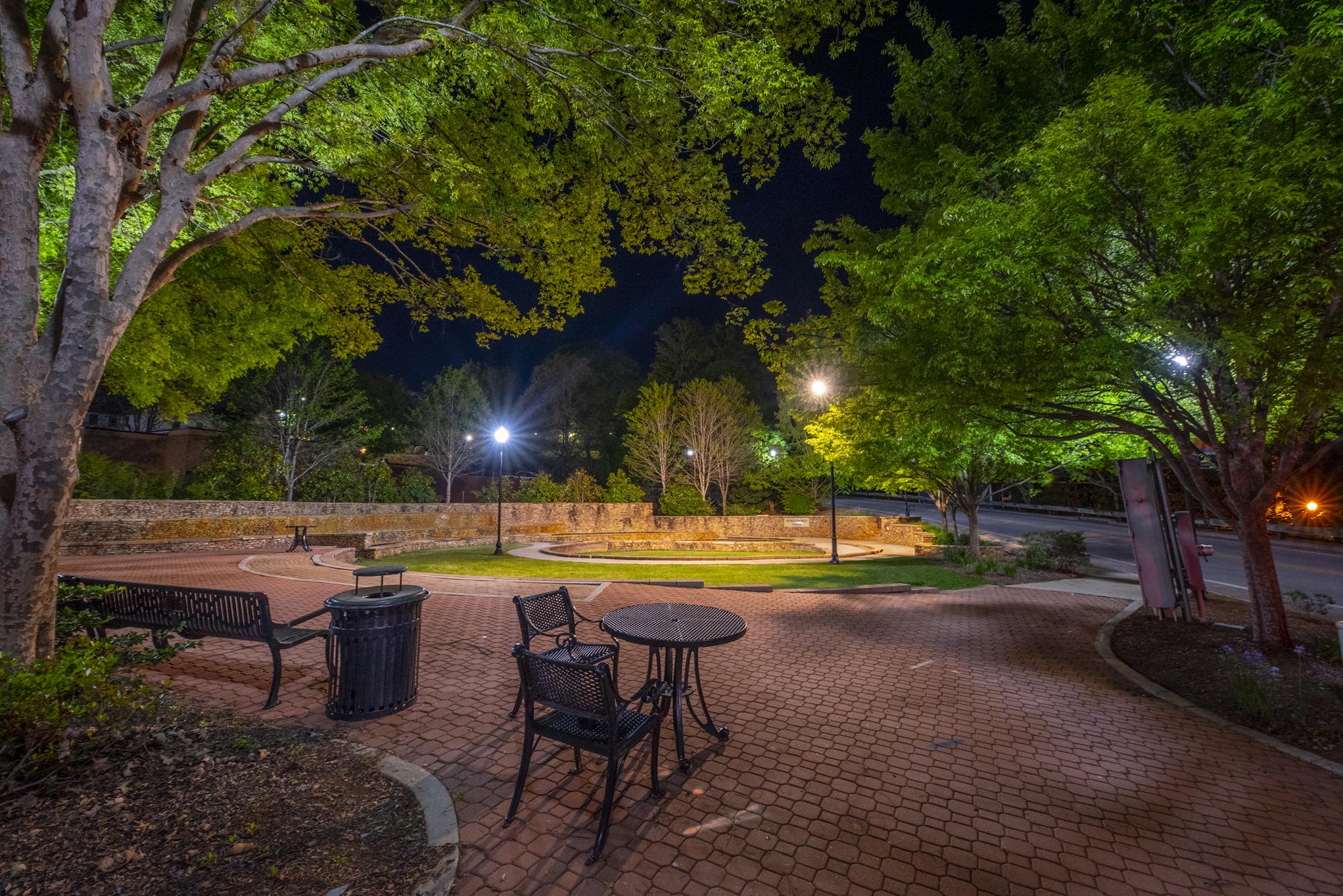 Catherine J. Smith Plaza is home to a part of the tree canopy  of downtown Clemson. Photo: Ken Scar. 